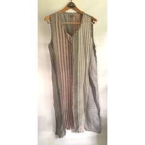 FLAX NWOT Linen Dress Multicolor Striped Maxi Dress with Pockets Size Medium